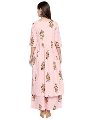 Pink printed cotton palazzo kurta 4