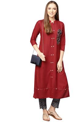 Maroon embroidered viscose palazzo kurta 1