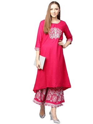 Pink embroidered viscose palazzo kurta 1
