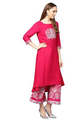 Pink embroidered viscose palazzo kurta 3