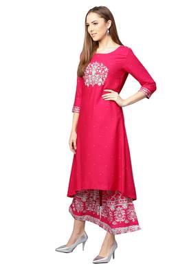 Pink embroidered viscose palazzo kurta 4