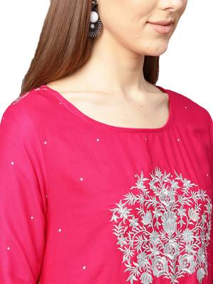Pink embroidered viscose palazzo kurta 5