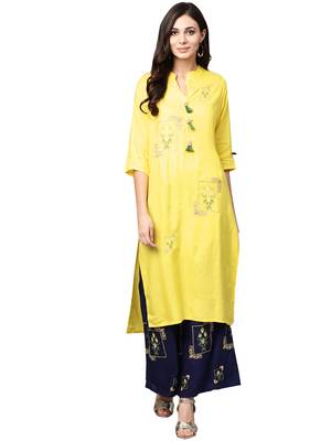 Yellow embroidered viscose palazzo kurta 1