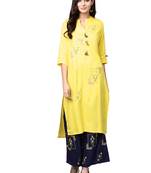 Yellow embroidered viscose palazzo kurta