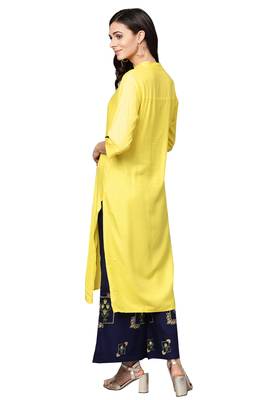 Yellow embroidered viscose palazzo kurta 2