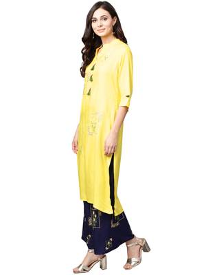 Yellow embroidered viscose palazzo kurta 3