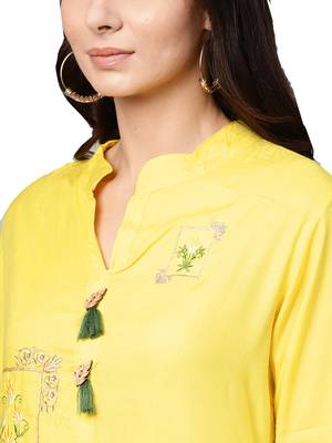 Yellow embroidered viscose palazzo kurta 5