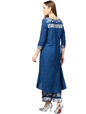 Blue embroidered viscose palazzo kurta 2