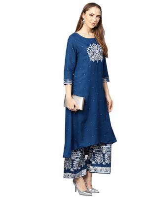 Blue embroidered viscose palazzo kurta 3