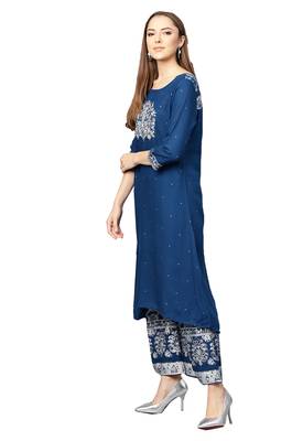Blue embroidered viscose palazzo kurta 4