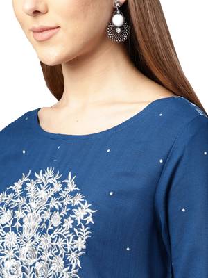 Blue embroidered viscose palazzo kurta 5