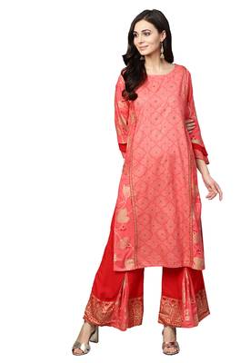 Pink printed viscose palazzo kurta 1