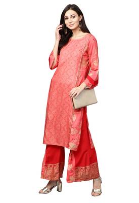 Pink printed viscose palazzo kurta 3
