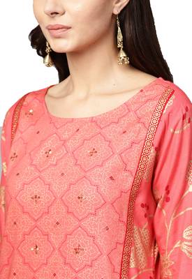 Pink printed viscose palazzo kurta 5
