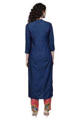 Navy blue embroidered viscose palazzo kurta 3