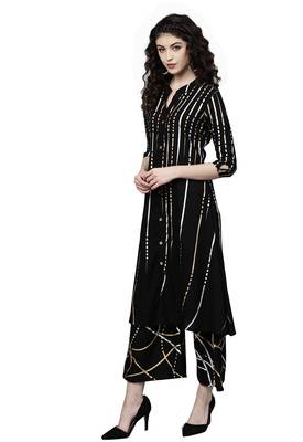 Black printed viscose palazzo kurta 4