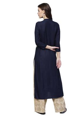 Navy blue embroidered viscose palazzo kurta 3