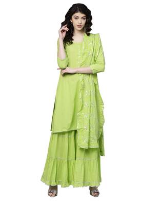 Green printed cotton palazzo kurta 1