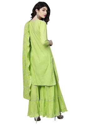 Green printed cotton palazzo kurta 2