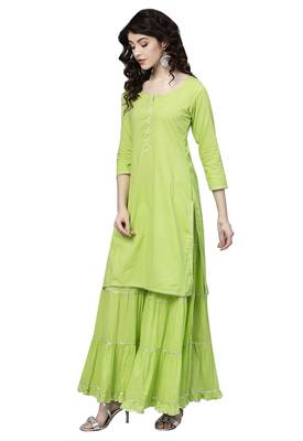 Green printed cotton palazzo kurta 3