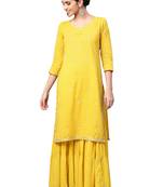 Mustard embroidered cotton palazzo kurta