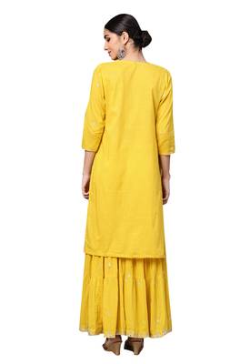 Mustard embroidered cotton palazzo kurta 3