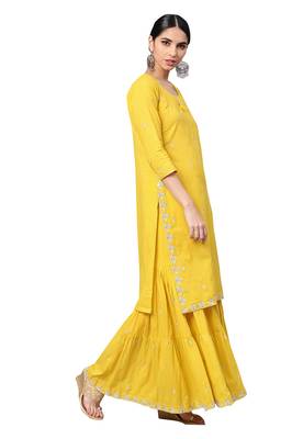 Mustard embroidered cotton palazzo kurta 5