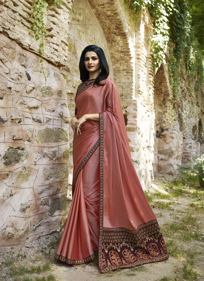 Rose embroidered art silk sarees saree with blouse LAKSHMINARAYAN