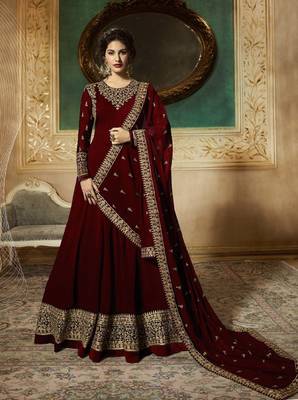 Maroon Embroidered Georgette Anarkali 1