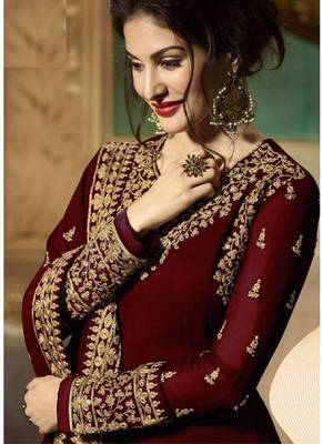 Maroon Embroidered Georgette Anarkali 5