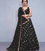 Black embroidered semi  stitched lehenga