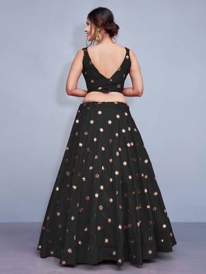 Black embroidered semi  stitched lehenga 2
