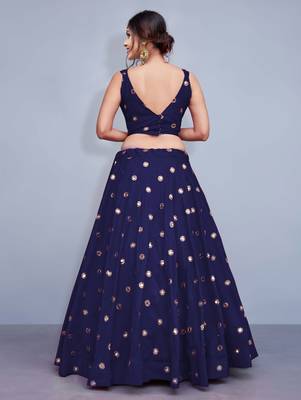 Navy-blue embroidered silk semi stitched lehenga 2