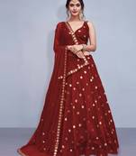 Maroon embroidered silk semi stitched lehenga
