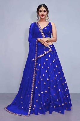 Blue embroidered silk semi stitched lehenga 1