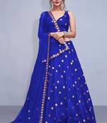 Blue embroidered silk semi stitched lehenga