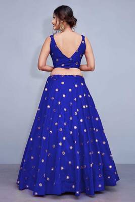 Blue embroidered silk semi stitched lehenga 2