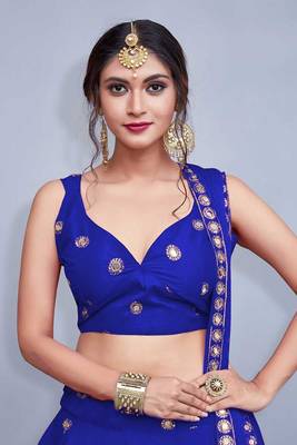 Blue embroidered silk semi stitched lehenga 4