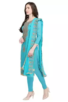 Turquoise Embroidered Chanderi Salwar