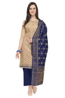 Beige Silk blend Jacquard Work Unstitched Dress Material For Women's