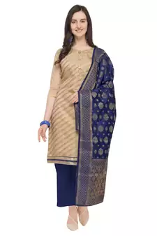 Beige Silk blend Jacquard Work Unstitched Dress Material For Women's