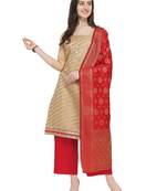Beige Silk blend Jacquard Work Unstitched Dress Material For Women's