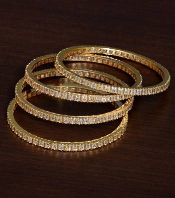 Brass Made Gold Plated Diamond Embellished Bangles for Women 1