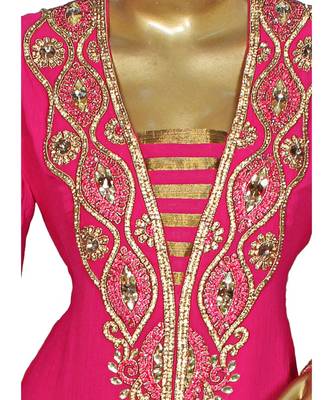 Fuchsia Pink Embroidered Crystal Embellished Arabian Traditional Chiffon Kaftan / Gown 2