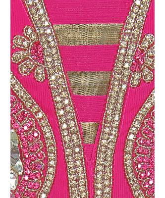 Fuchsia Pink Embroidered Crystal Embellished Arabian Traditional Chiffon Kaftan / Gown 3