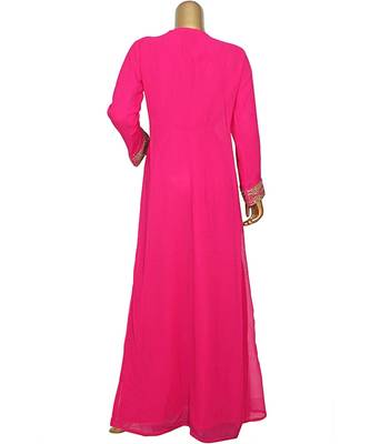 Fuchsia Pink Embroidered Crystal Embellished Arabian Traditional Chiffon Kaftan / Gown 5