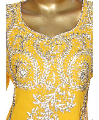Yellow Embroidered Crystal Embellished Arabian Traditional Chiffon Kaftan / Gown 2