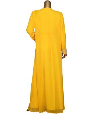 Yellow Embroidered Crystal Embellished Arabian Traditional Chiffon Kaftan / Gown 5