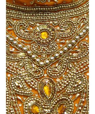 Orange Embroidered Crystal Embellished Traditional Chiffon Kaftan / Gown 4