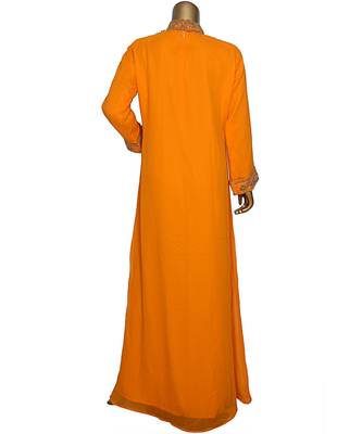 Orange Embroidered Crystal Embellished Traditional Chiffon Kaftan / Gown 5